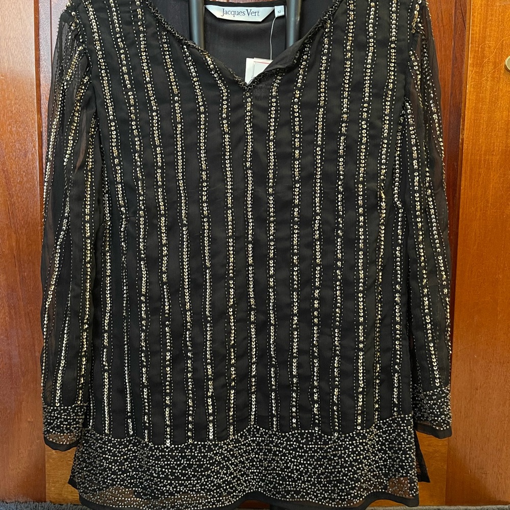 NWT Jacques Vert Stunning Black Beaded Top Sz 10